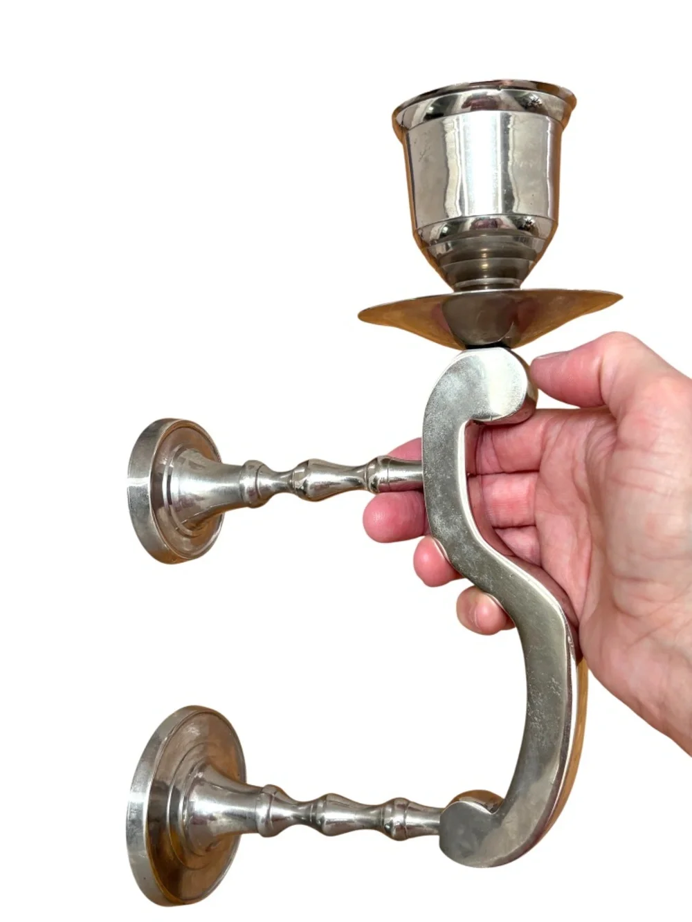 vintage silver tone candle wall sconce India scroll design metal sculptural